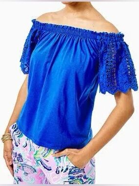 Lilly Pulitzer Fayette Off-The-Shoulder Top Blue size Small-NWT